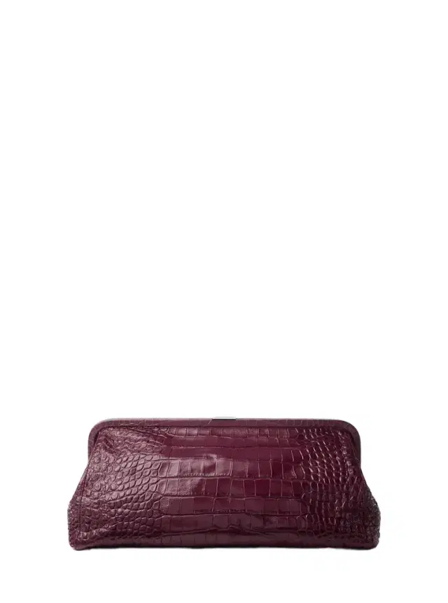 Michael Kors Collection Angelica Large Crocodile Embossed Leather Frame Clutch