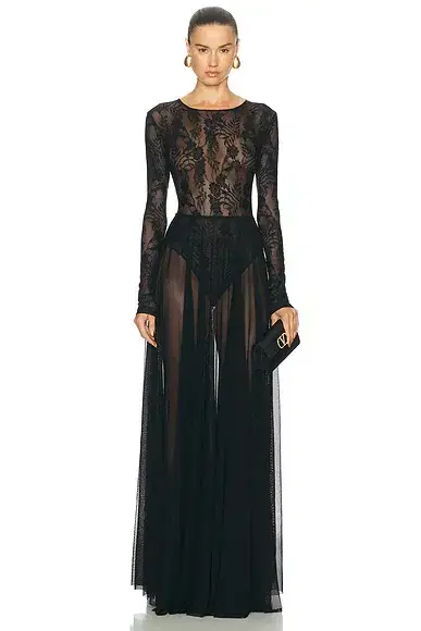Norma Kamali Long Sleeve Crew Flared Gown