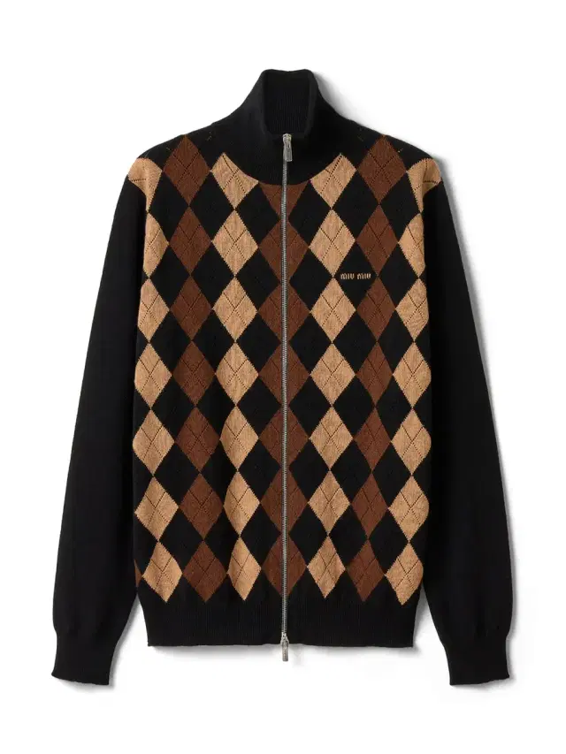 Miu Miu Argyle Cashmere Zip-Up Cardigan