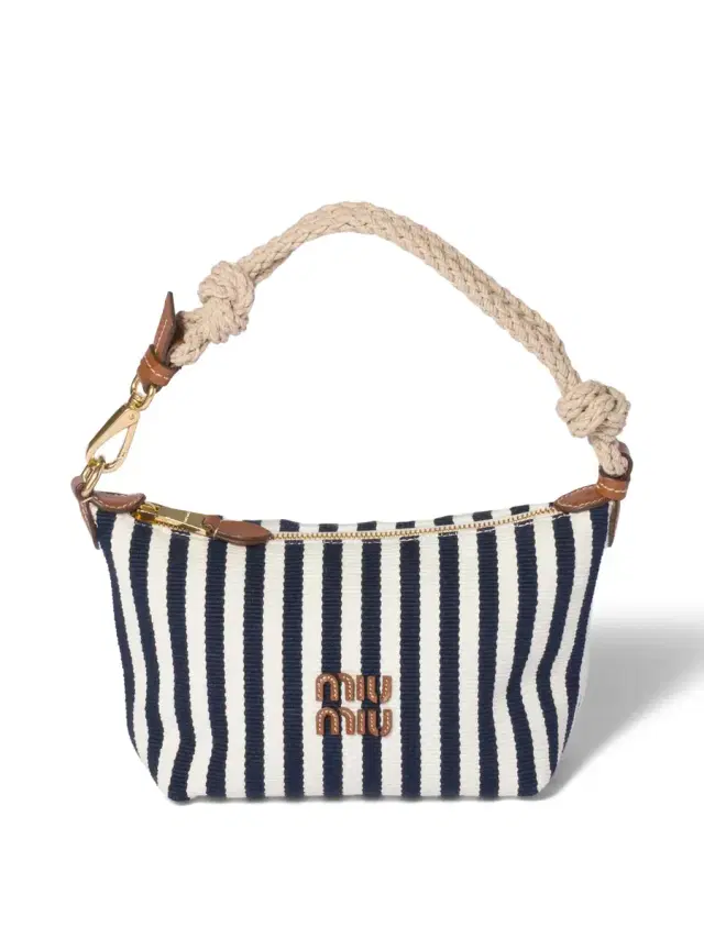 Miu Miu Striped Cotton and Leather Pouch