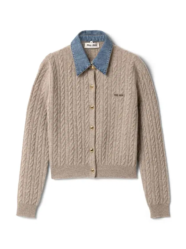 Miu Miu Wool-Cashmere Cardigan with Denim Collar