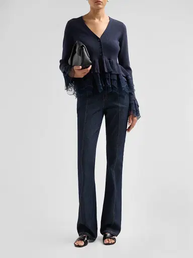 Cinq à Sept Women's Dolly Ruffled Lace-Trimmed Peplum Cardigan - Navy | Thumbnail 2