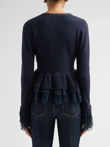 Cinq à Sept Women's Dolly Ruffled Lace-Trimmed Peplum Cardigan - Navy | Thumbnail 3