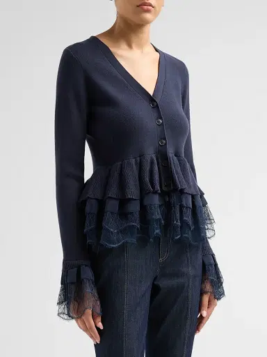 Cinq à Sept Women's Dolly Ruffled Lace-Trimmed Peplum Cardigan - Navy | Thumbnail 4