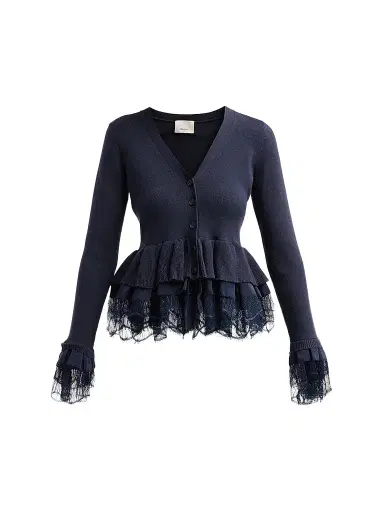 Cinq à Sept Women's Dolly Ruffled Lace-Trimmed Peplum Cardigan - Navy | Thumbnail 1