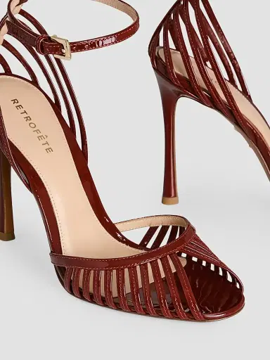 Retrofête Women's Analu Python-Embossed Leather Heel Sandals - Cigar | Thumbnail 4 Retrofête Women's Analu Python-Embossed Leather Heel Sandals - Cigar | Thumbnail 4