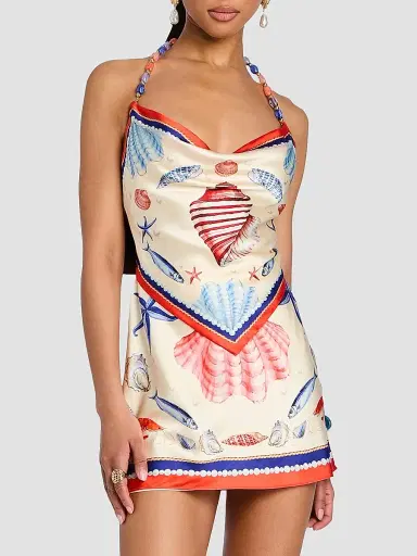 Retrofête Women's Creta Beaded Halter Mini Dress | Thumbnail 4