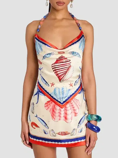 Retrofête Women's Creta Beaded Halter Mini Dress | Thumbnail 5