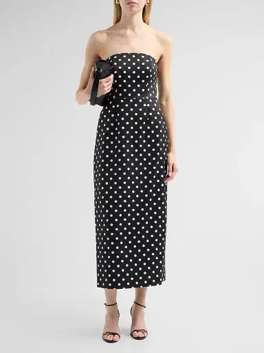 Milly Women's Kait Polka Dot Strapless Midi Dress - Black White | Thumbnail 2