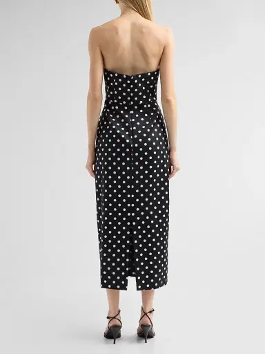 Milly Women's Kait Polka Dot Strapless Midi Dress - Black White | Thumbnail 3