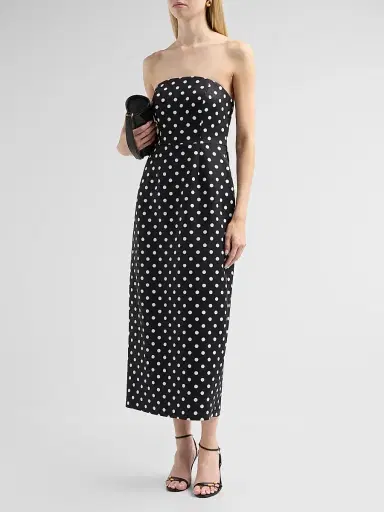 Milly Women's Kait Polka Dot Strapless Midi Dress - Black White | Thumbnail 4