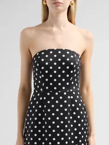 Milly Women's Kait Polka Dot Strapless Midi Dress - Black White | Thumbnail 5