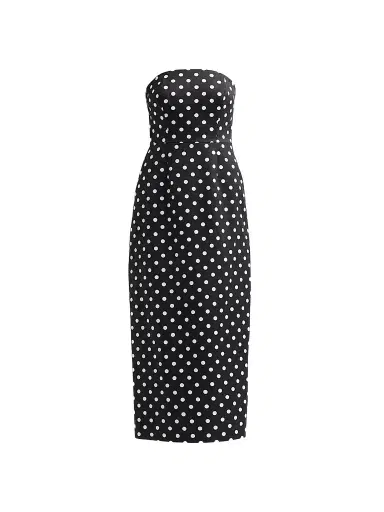 Milly Women's Kait Polka Dot Strapless Midi Dress - Black White | Thumbnail 1