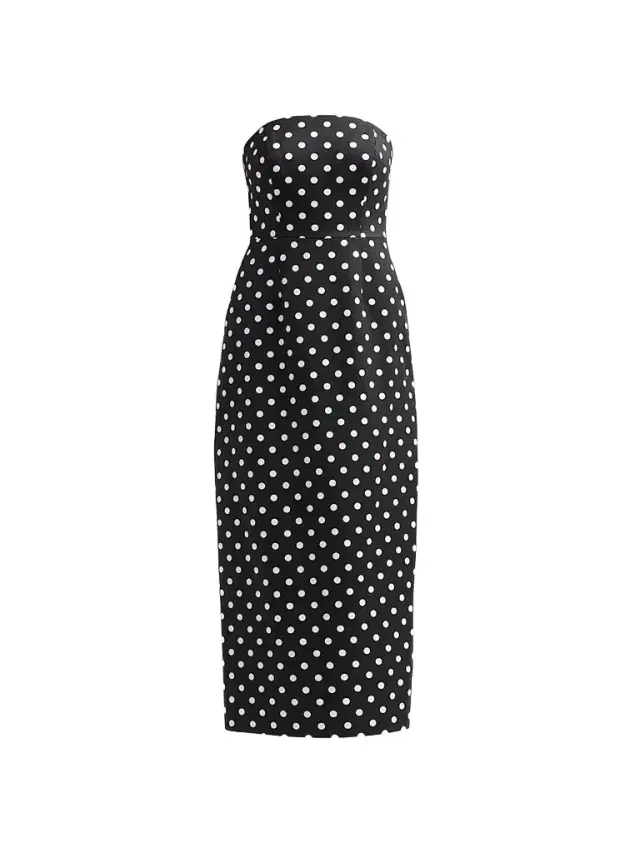 Milly Women's Kait Polka Dot Strapless Midi Dress - Black White