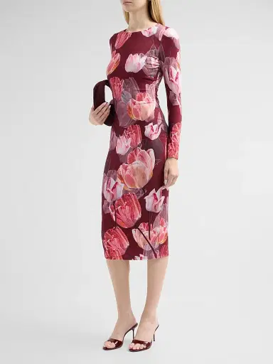 Milly Women's Abbygail Floral Midi Dress - Red Multi | Thumbnail 4