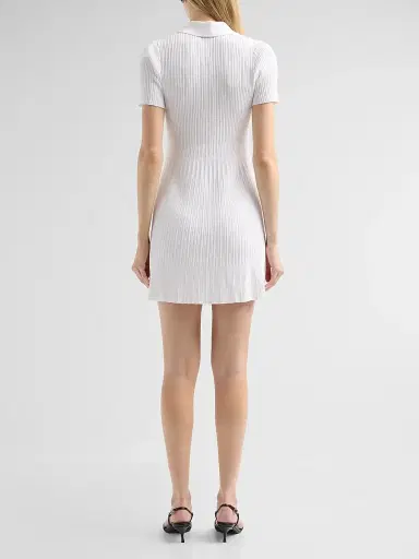 Milly Women's Romy Rib-Knit Polo Mini Dress - Ecru | Thumbnail 3