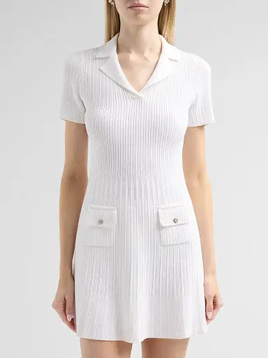 Milly Women's Romy Rib-Knit Polo Mini Dress - Ecru | Thumbnail 5