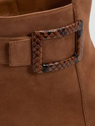 Roger Vivier Women's Tres Vivier Polly 45MM Suede Booties - Cognac Scuro | Thumbnail 3