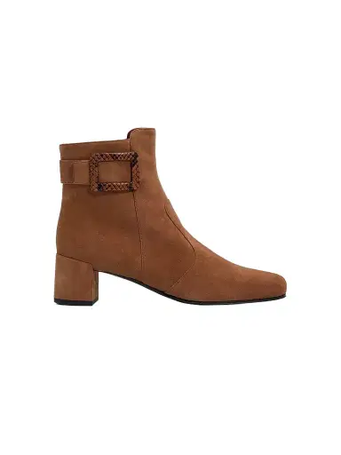 Roger Vivier Women's Tres Vivier Polly 45MM Suede Booties - Cognac Scuro | Thumbnail 1