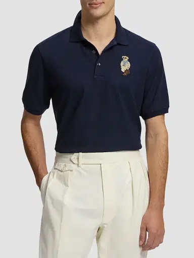 Ralph Lauren Purple Label Men's Polo Bear Cotton-Cashmere Short-Sleeve Polo Shirt - Racing Navy | Thumbnail 4