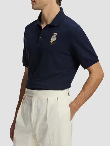 Ralph Lauren Purple Label Men's Polo Bear Cotton-Cashmere Short-Sleeve Polo Shirt - Racing Navy | Thumbnail 6