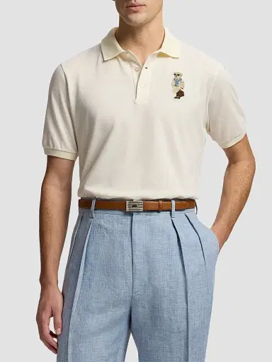 Ralph Lauren Purple Label Men's Polo Bear Cotton-Cashmere Short-Sleeve Polo Shirt - Classic Cream | Thumbnail 4
