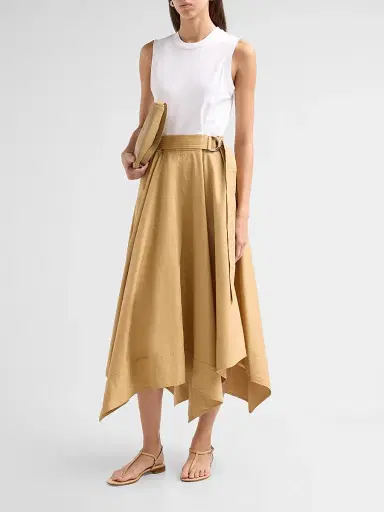 TANYA TAYLOR Women's Cornelia Mix Media Midi Dress - Optic White Khaki | Thumbnail 4