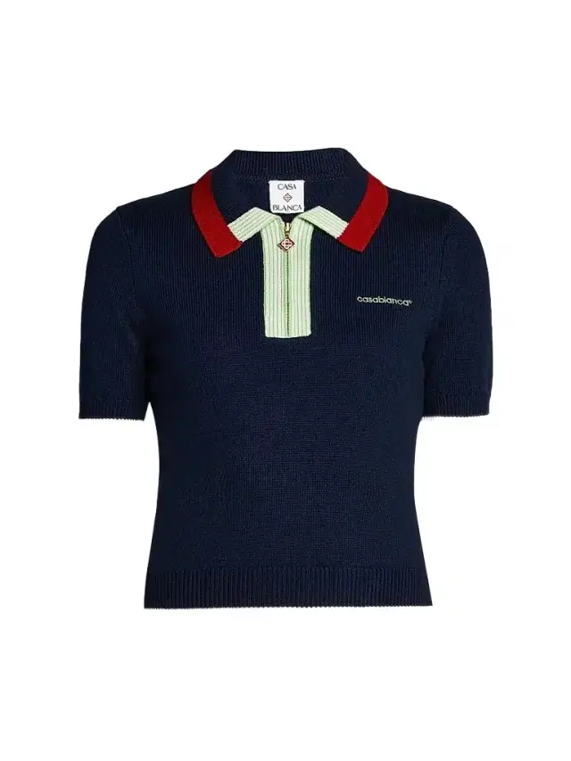 Casablanca Women's Merino Wool Quarter-Zip Polo Sweater - Navy