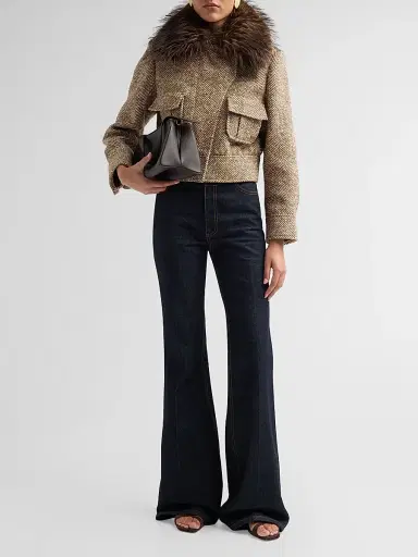 Zimmermann Women's Valiant Faux Fur Collar Biker Jacket | Thumbnail 2 Zimmermann Women's Valiant Faux Fur Collar Biker Jacket | Thumbnail 2