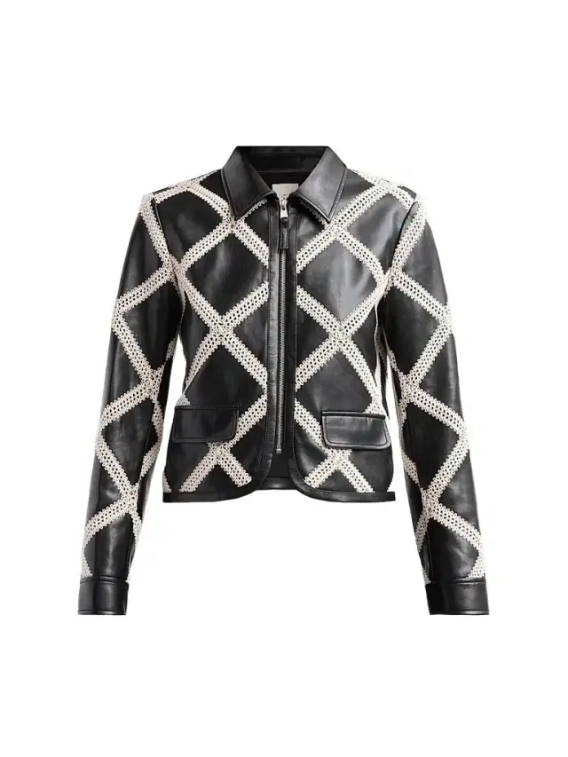 Cinq à Sept Women's Audree Crochet-Trim Faux Leather Jacket - Black Gardenia