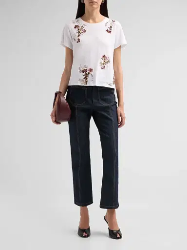 Cinq à Sept Women's Loveletter Floral Embroidered Cotton T-Shirt - White Multi | Thumbnail 2