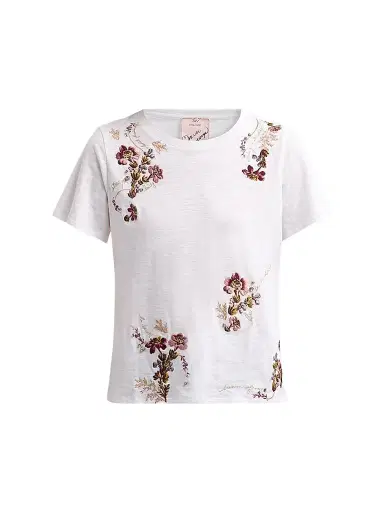 Cinq à Sept Women's Loveletter Floral Embroidered Cotton T-Shirt - White Multi | Thumbnail 1