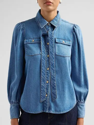 Cinq à Sept Women's Adair Denim Top - Ciel | Thumbnail 5