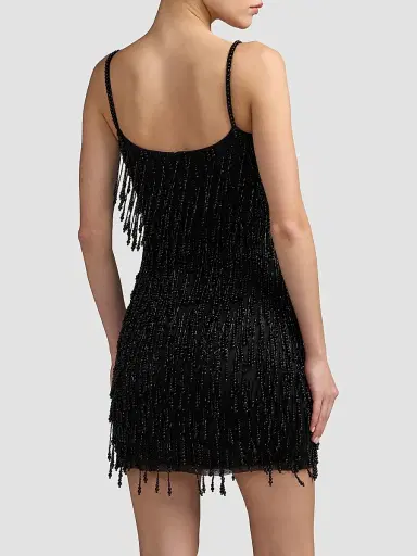 Mac Duggal Women's Beaded Fringe Mesh Mini Dress - Black | Thumbnail 3
