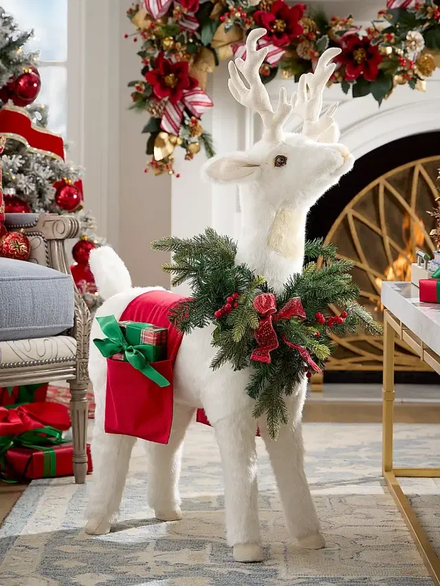 Ditz Designs By The Hen House Peppermint Cheer White Reindeer Figure