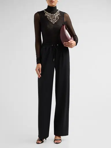 Cinq à Sept Women's Necklace-Detail Shirred Mesh Top - Black | Thumbnail 2