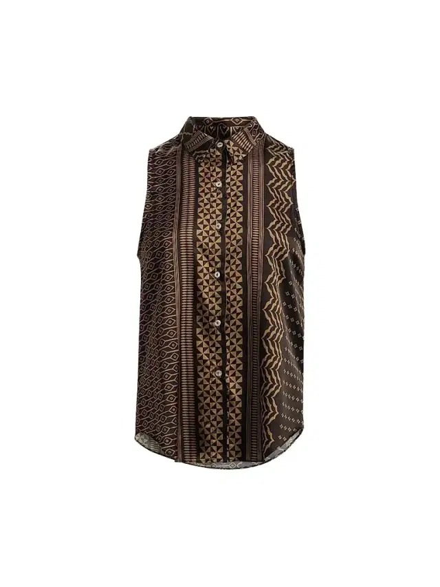 Misa Los Angeles Women's Reya Geometric Button-Front Sleeveless Top - Noir Geometry - Size XL
