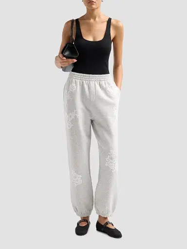 LoveShackFancy Women's Lilia Lace Appliqué Sweatpants - Silver Fog | Thumbnail 2 LoveShackFancy Women's Lilia Lace Appliqué Sweatpants - Silver Fog | Thumbnail 2