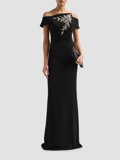 Teri Jon by Rickie Freeman Women's Embellished Botanical Off-the-Shoulder Gown | Thumbnail 2 Teri Jon by Rickie Freeman Women's Embellished Botanical Off-the-Shoulder Gown | Thumbnail 2