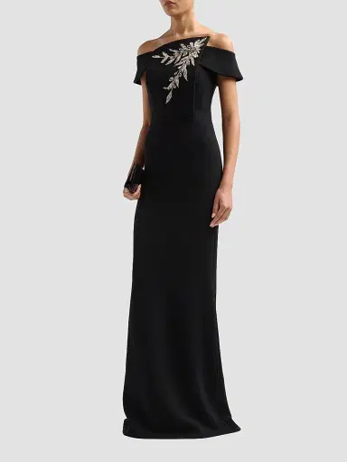 Teri Jon by Rickie Freeman Women's Embellished Botanical Off-the-Shoulder Gown | Thumbnail 4 Teri Jon by Rickie Freeman Women's Embellished Botanical Off-the-Shoulder Gown | Thumbnail 4