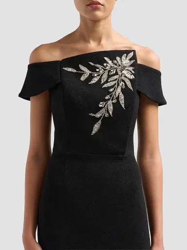 Teri Jon by Rickie Freeman Women's Embellished Botanical Off-the-Shoulder Gown | Thumbnail 5 Teri Jon by Rickie Freeman Women's Embellished Botanical Off-the-Shoulder Gown | Thumbnail 5