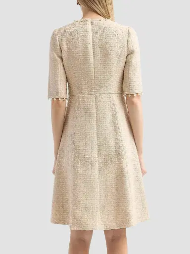 Teri Jon by Rickie Freeman Women's Imitation Pearl-Trimmed Bouclé Cocktail Dress - French Vanilla | Thumbnail 3