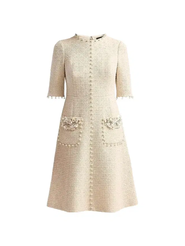 Teri Jon by Rickie Freeman Women's Imitation Pearl-Trimmed Bouclé Cocktail Dress - French Vanilla