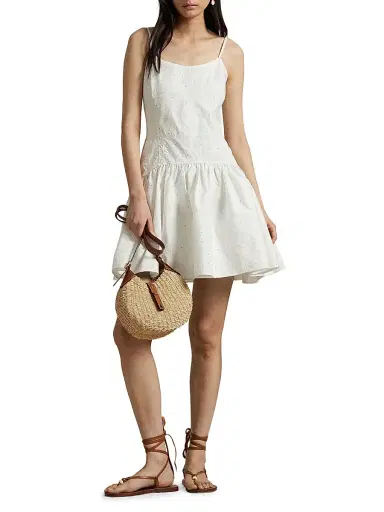Polo Ralph Lauren Women's Paneled Eyelet Cotton Minidress - White | Thumbnail 2 Polo Ralph Lauren Women's Paneled Eyelet Cotton Minidress - White | Thumbnail 2
