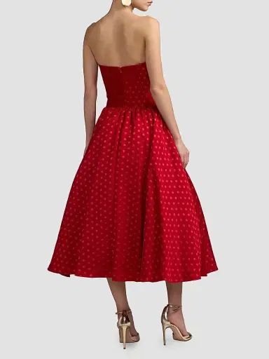 Mac Duggal Women's Polka Dot Brocade Strapless Midi Dress - Red Multi | Thumbnail 2