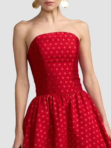 Mac Duggal Women's Polka Dot Brocade Strapless Midi Dress - Red Multi | Thumbnail 3