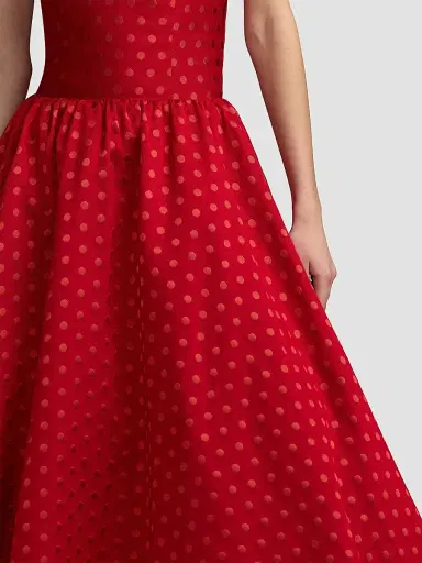 Mac Duggal Women's Polka Dot Brocade Strapless Midi Dress - Red Multi | Thumbnail 4
