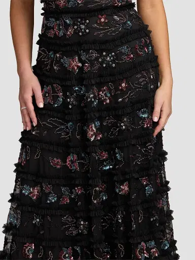 Mac Duggal Women's Floral Ruffled Mesh Strapless Midi Dress - Black Multi | Thumbnail 4