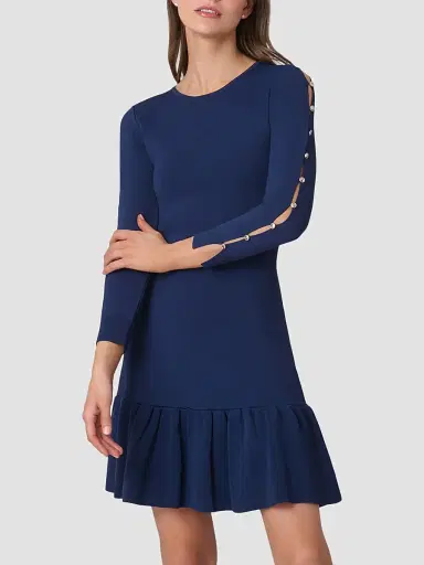 Shoshanna Women's Jace Embellished Slit-Sleeve Mini Dress - Navy | Thumbnail 2 Shoshanna Women's Jace Embellished Slit-Sleeve Mini Dress - Navy | Thumbnail 2