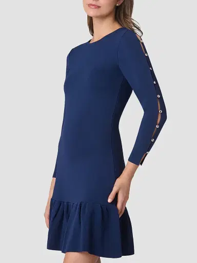 Shoshanna Women's Jace Embellished Slit-Sleeve Mini Dress - Navy | Thumbnail 4 Shoshanna Women's Jace Embellished Slit-Sleeve Mini Dress - Navy | Thumbnail 4